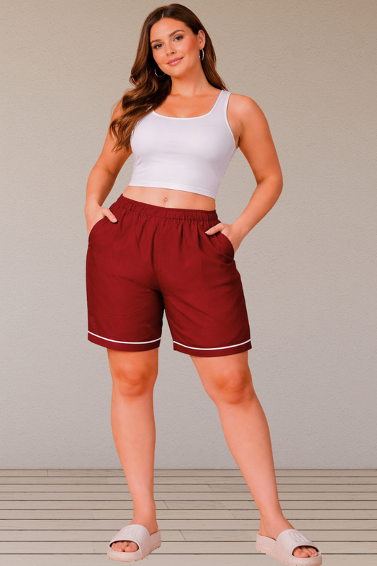 Red Rayon Piping Short