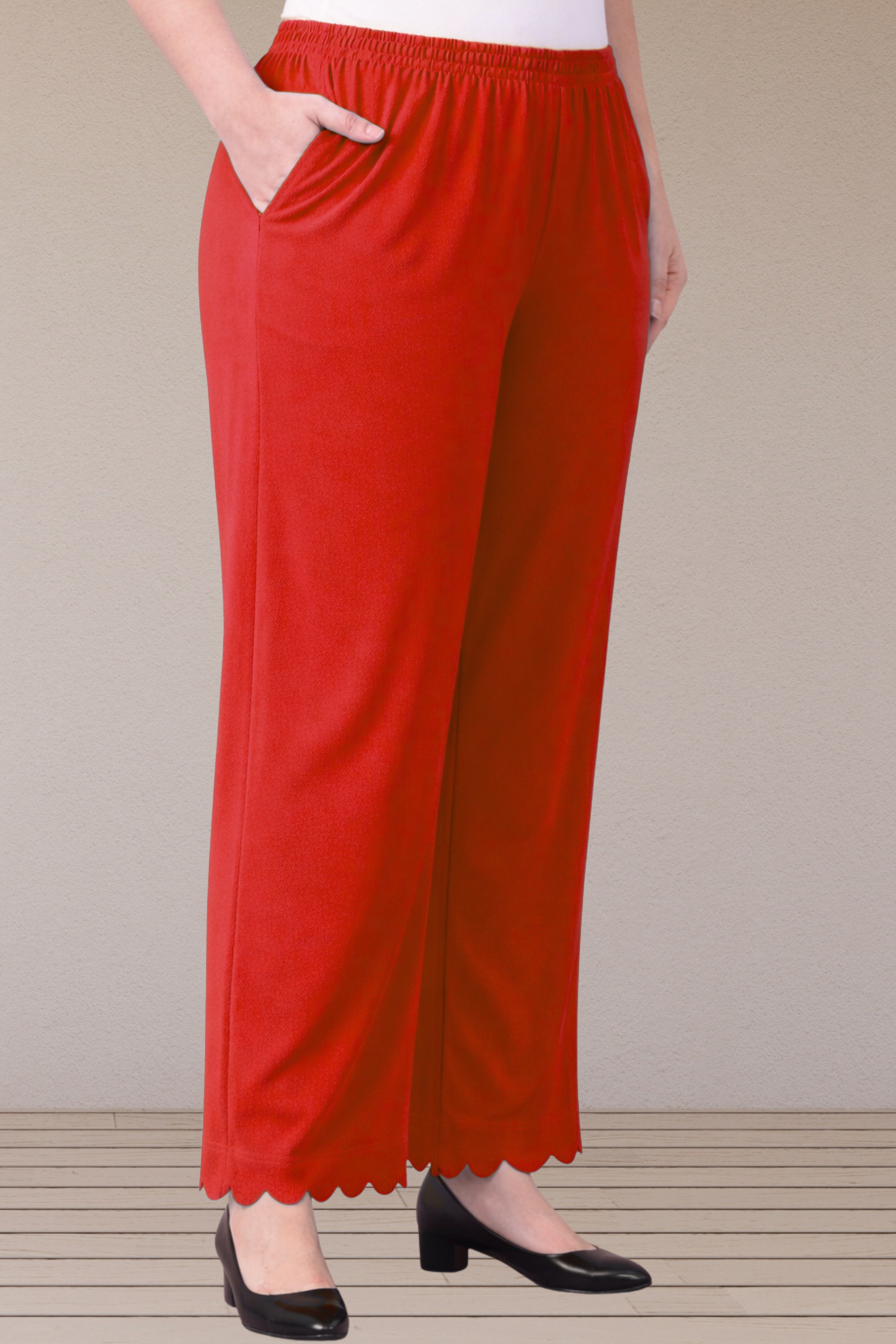 Red Scallop Cut Palazzo