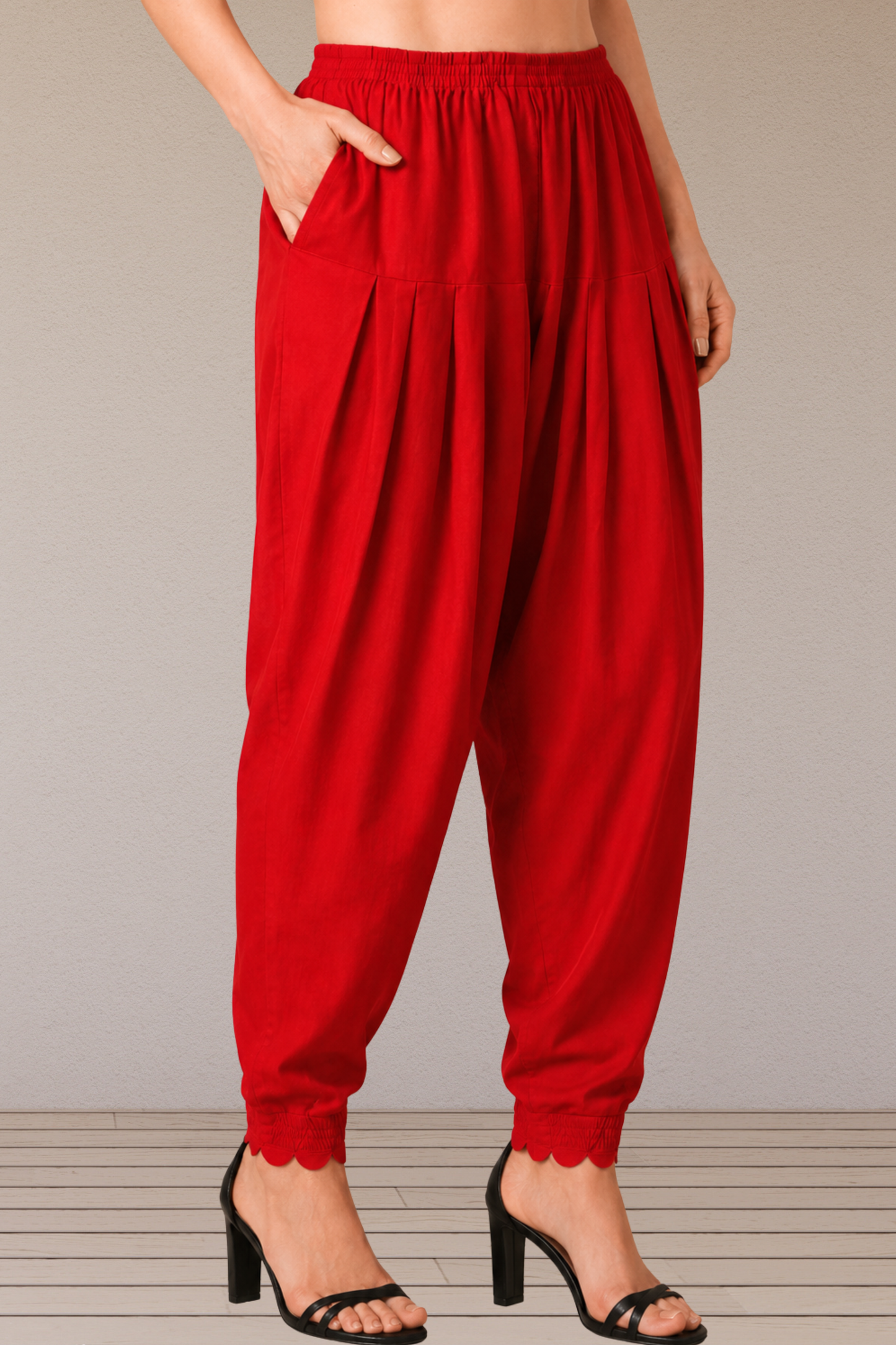 Red Scallop Cut Salwar