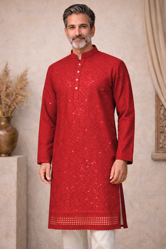 Red Sparkle Sequined Kurta Pajama