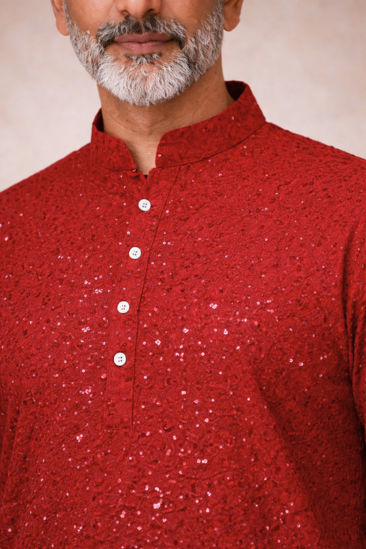 Red Sparkle Sequined Kurta Pajama
