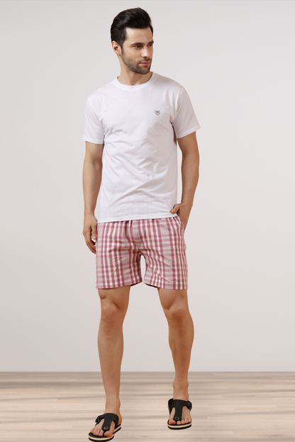 Red Stone Poplin Cotton Shorts