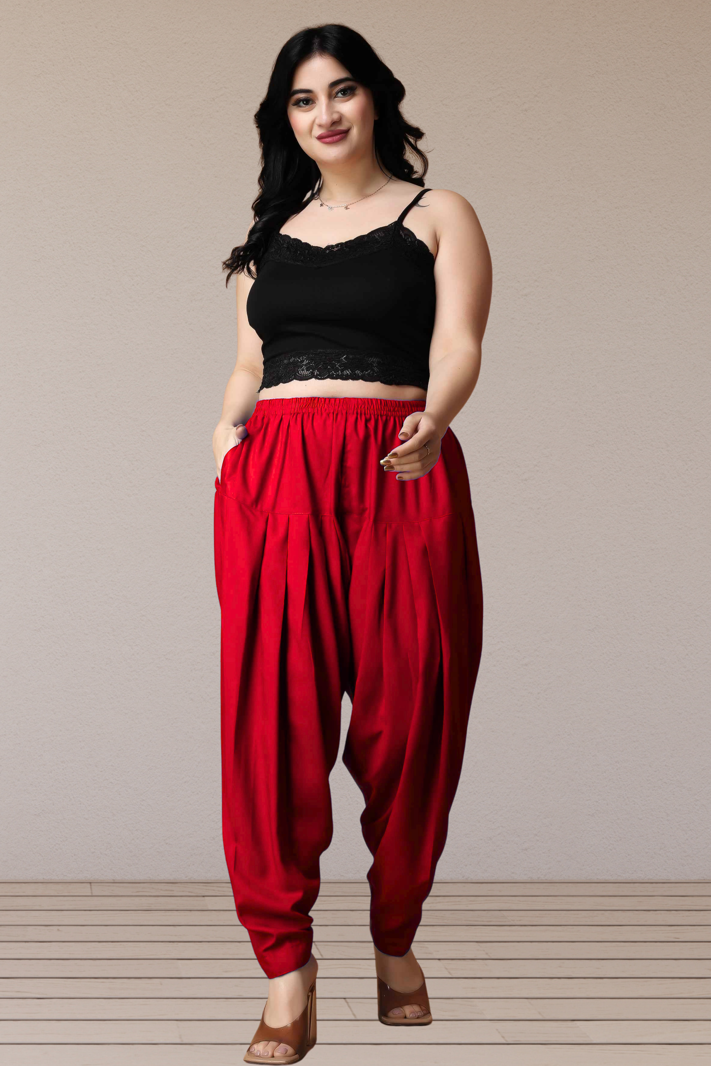 Red Straight Rayon Salwar Pants
