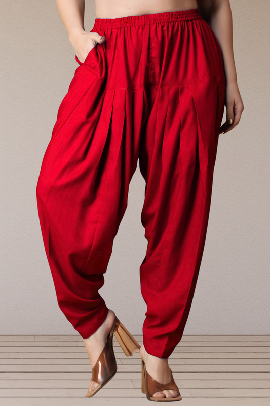 Red Straight Rayon Salwar Pants