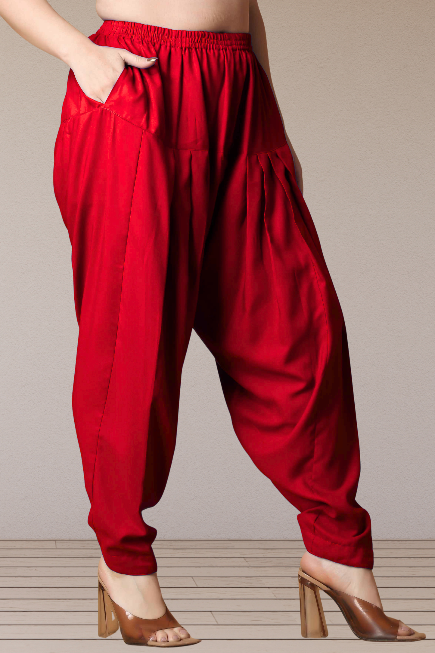 Red Straight Rayon Salwar Pants
