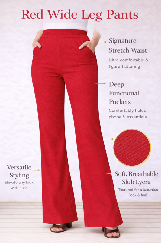 Red Wide Leg Slub Pants
