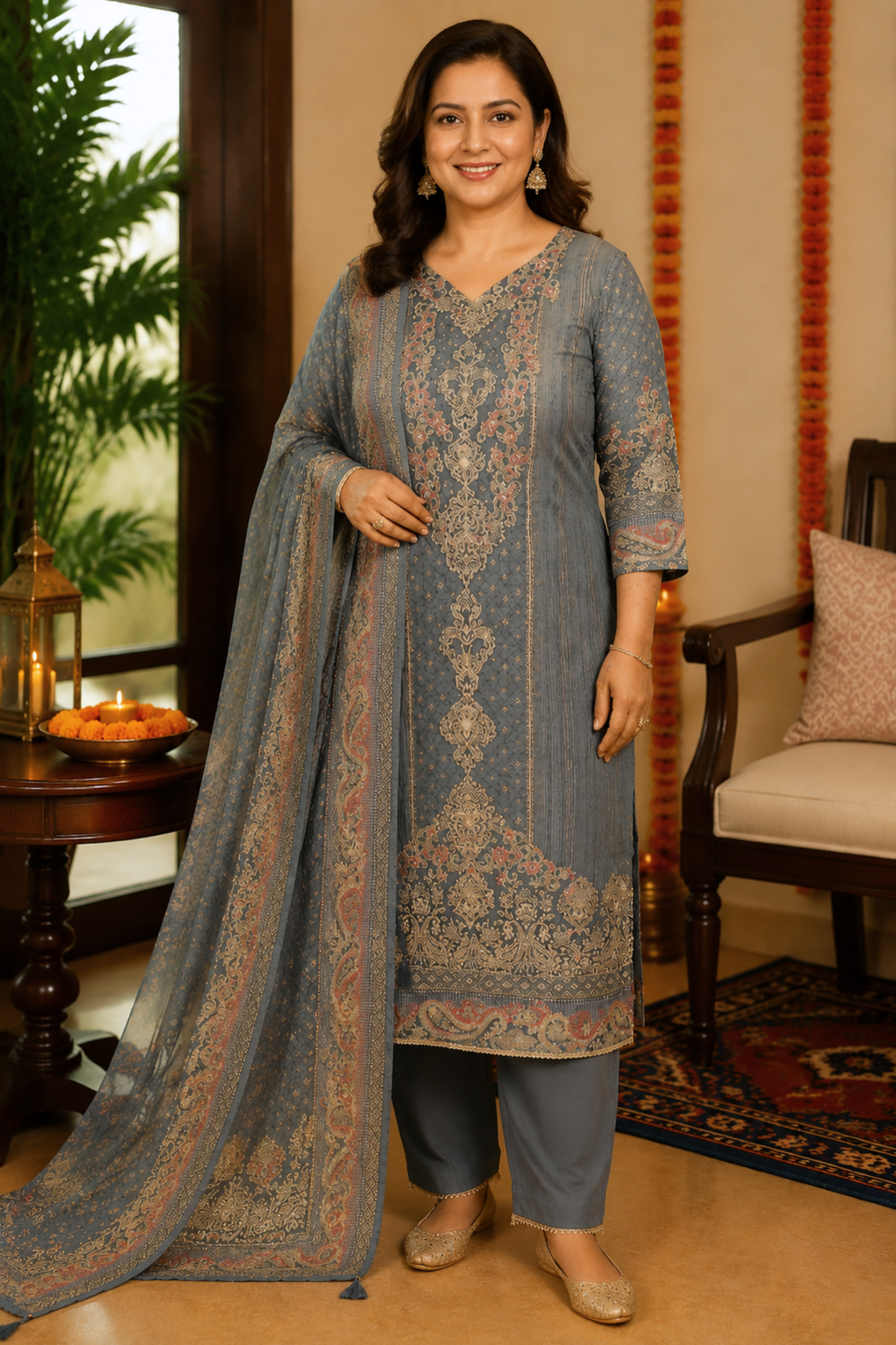 Rehaani Karachi Muslin Suit with Aari Work