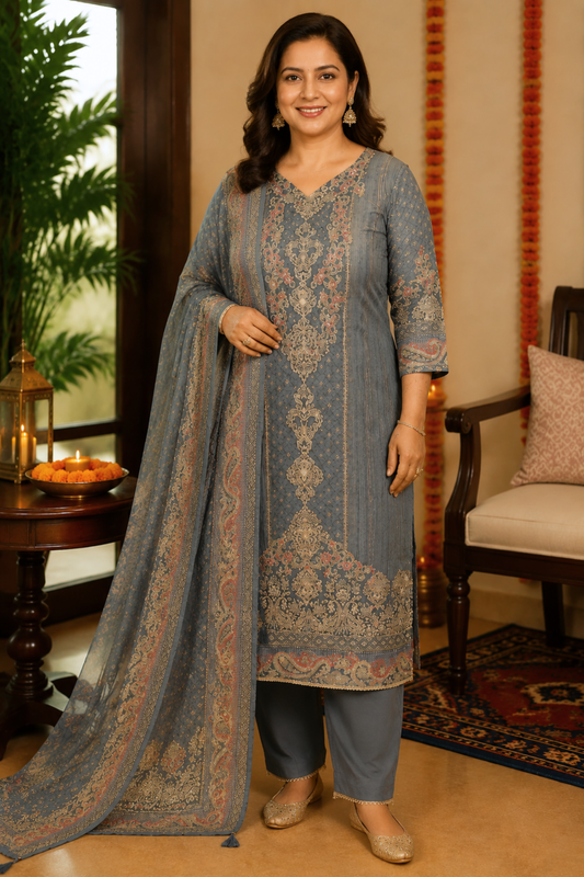 Rehaani Karachi Muslin Suit with Aari Work