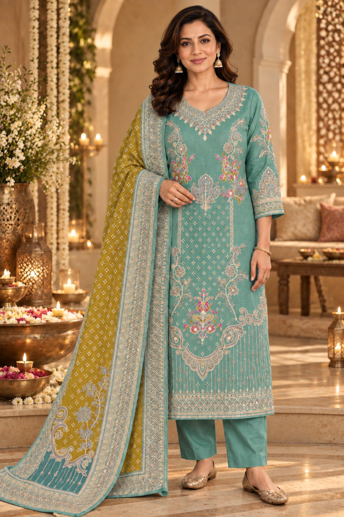 Rehaani Karachi Muslin Suit with Aari Work