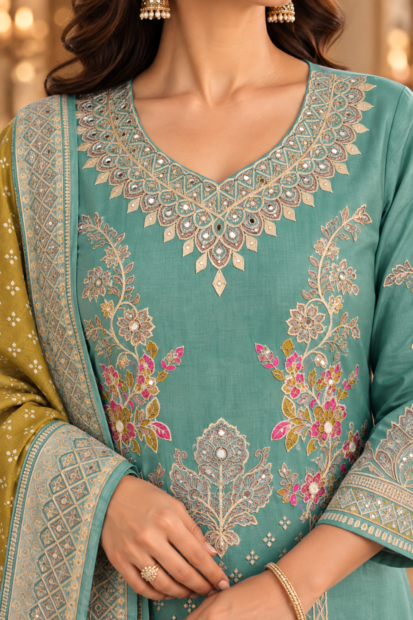 Rehaani Karachi Muslin Suit with Aari Work