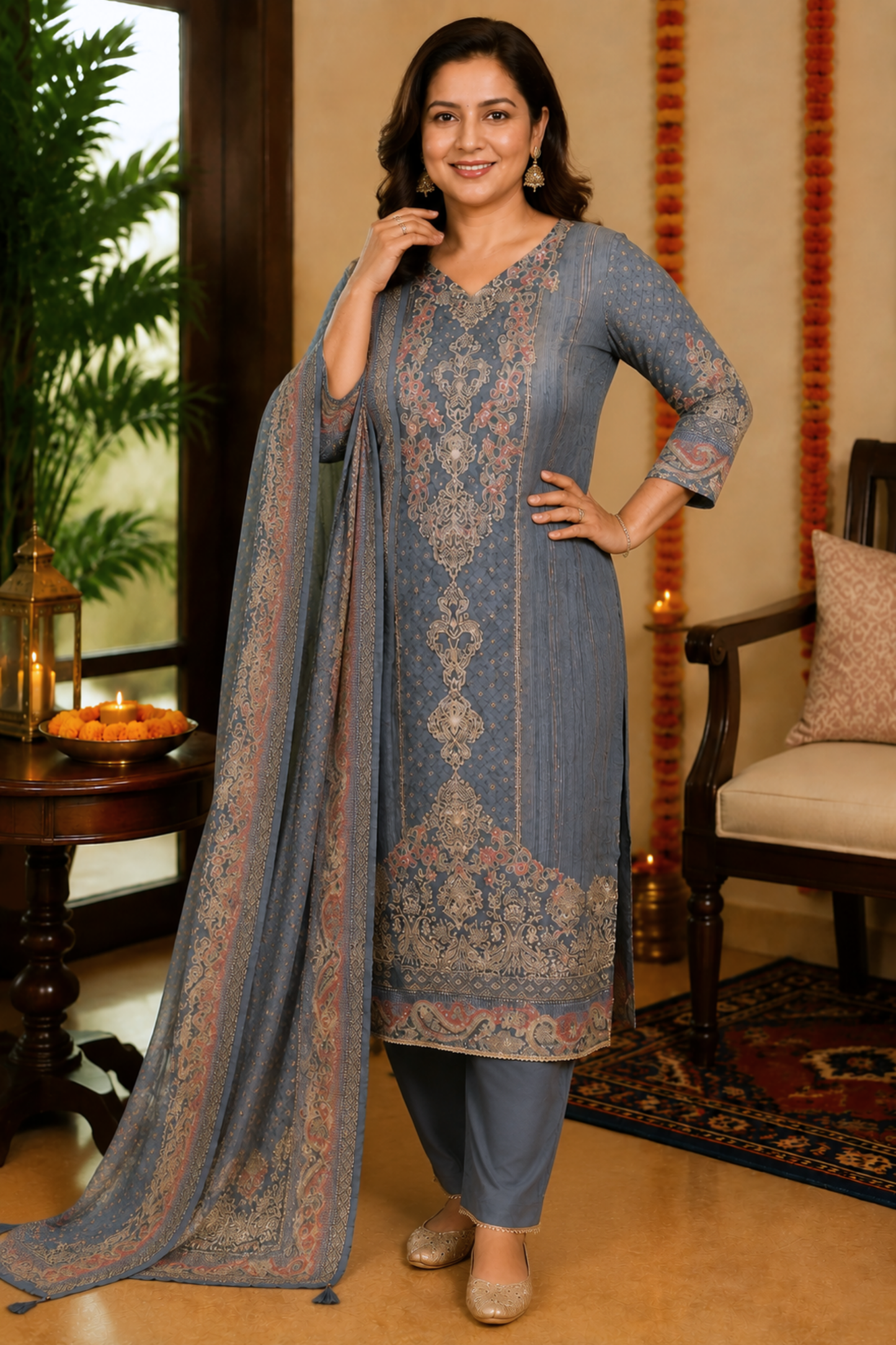 Rehaani Karachi Muslin Suit with Aari Work