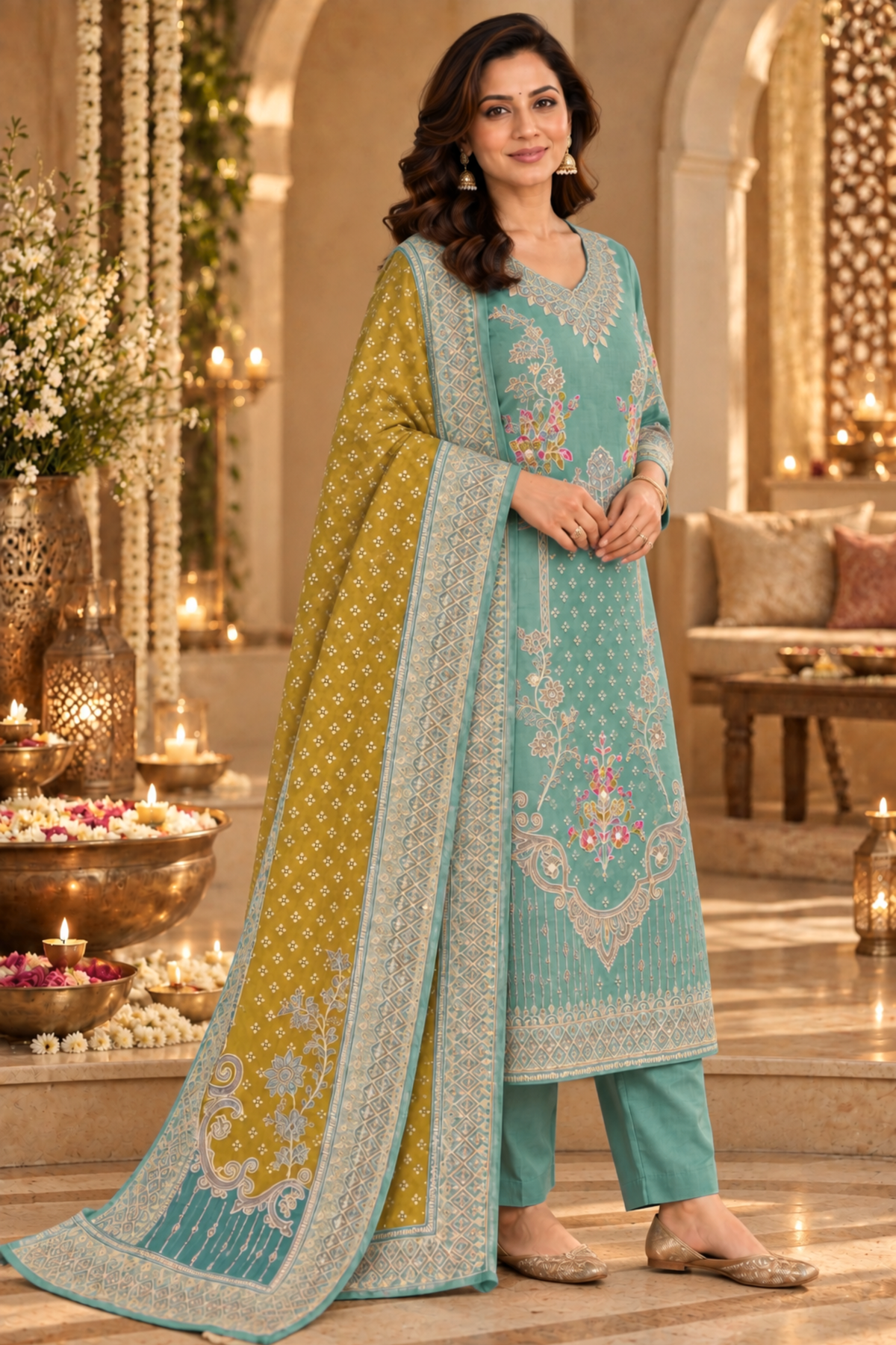 Rehaani Karachi Muslin Suit with Aari Work