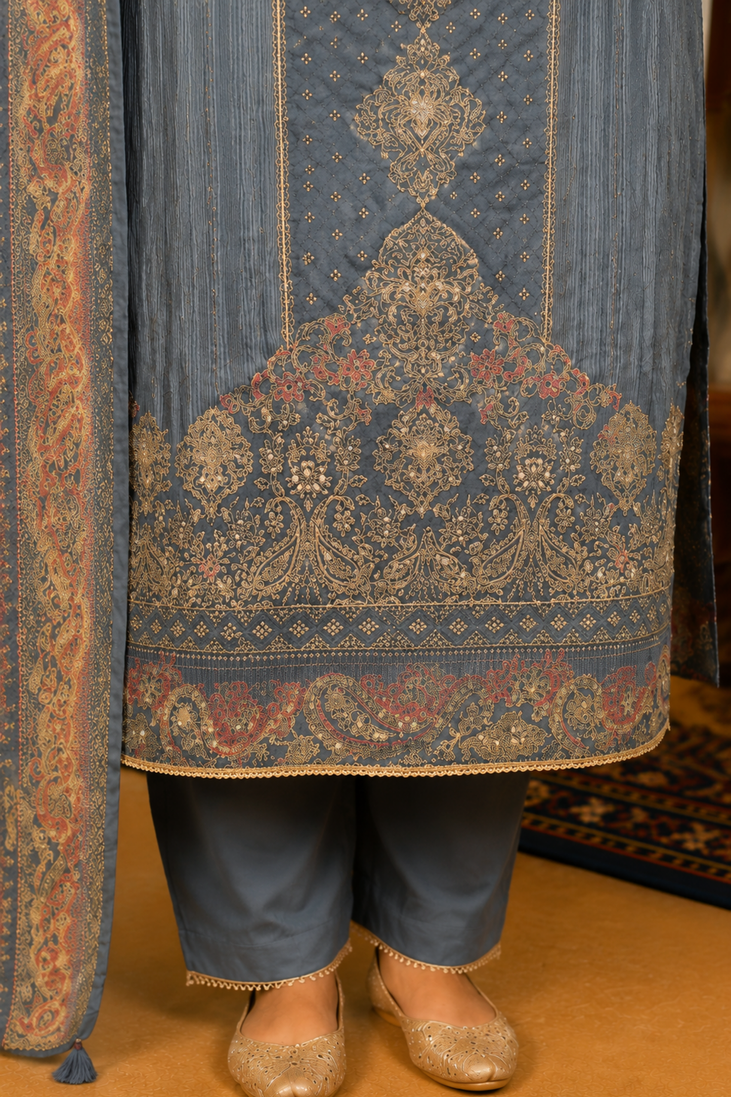 Rehaani Karachi Muslin Suit with Aari Work