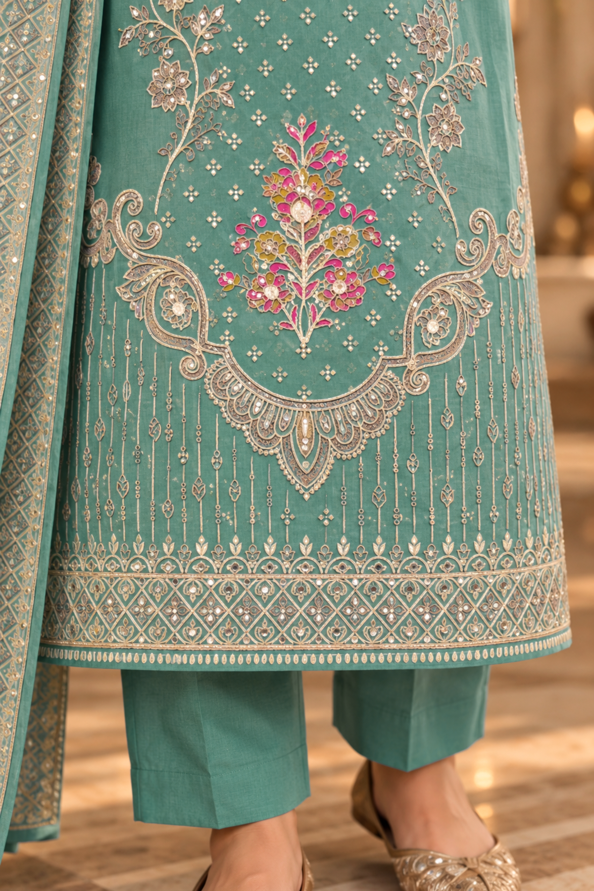 Rehaani Karachi Muslin Suit with Aari Work