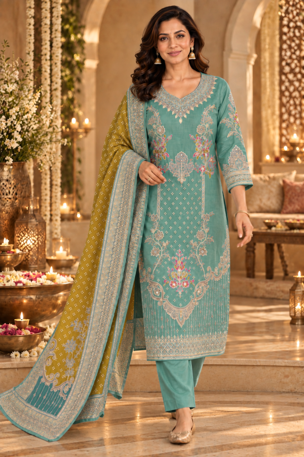 Rehaani Karachi Muslin Suit with Aari Work