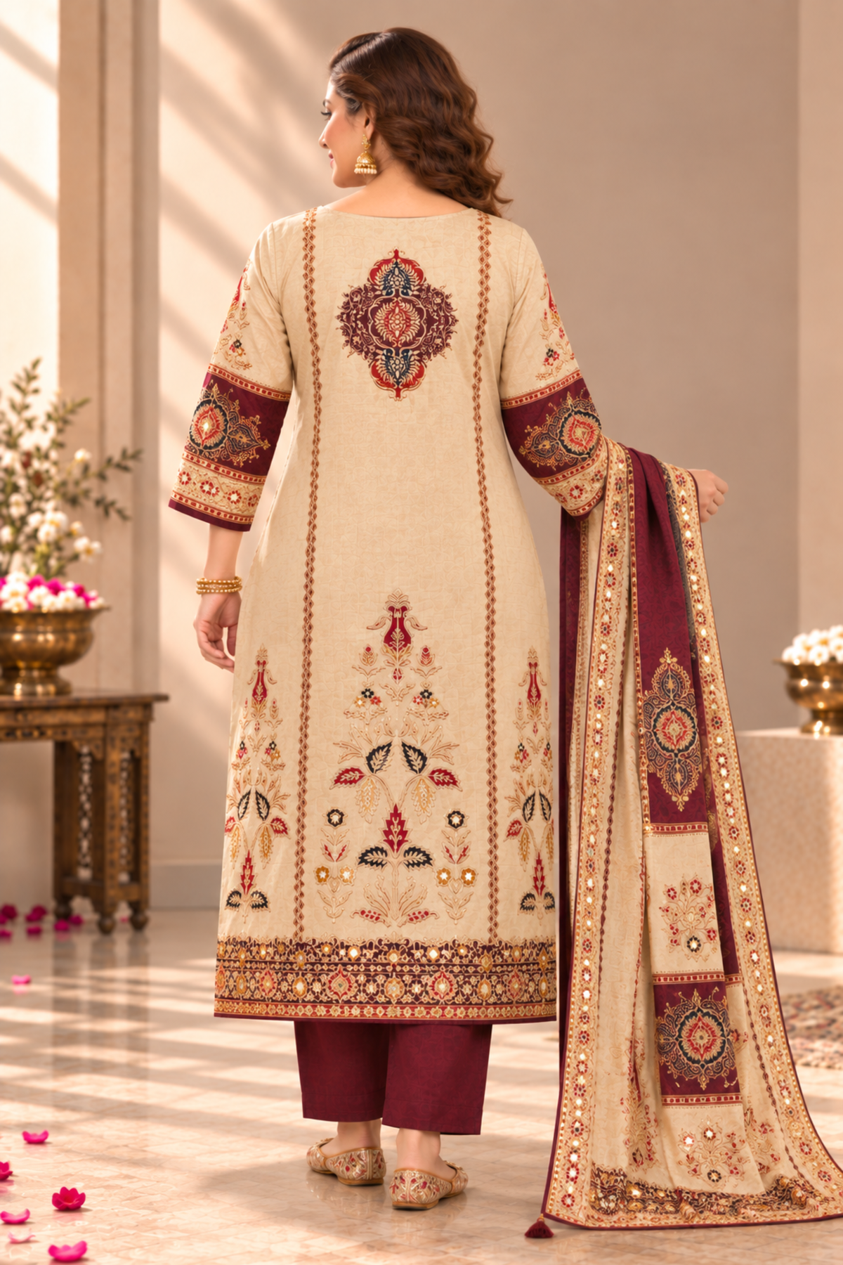 Rivaayat Maroon Muslin Suit With Aari Work