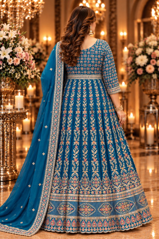 Riyana Navy Embroidered Dress With Dupatta