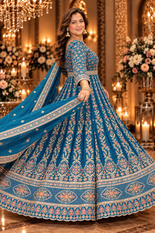 Riyana Navy Embroidered Dress With Dupatta