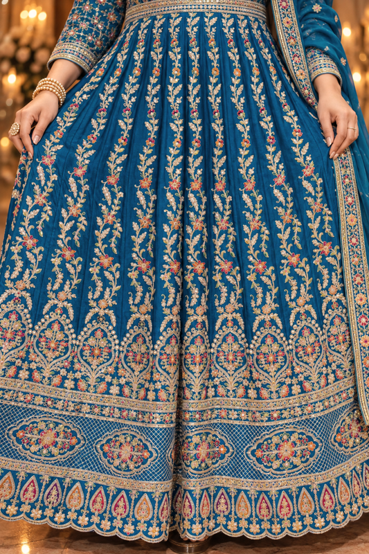 Riyana Navy Embroidered Dress With Dupatta