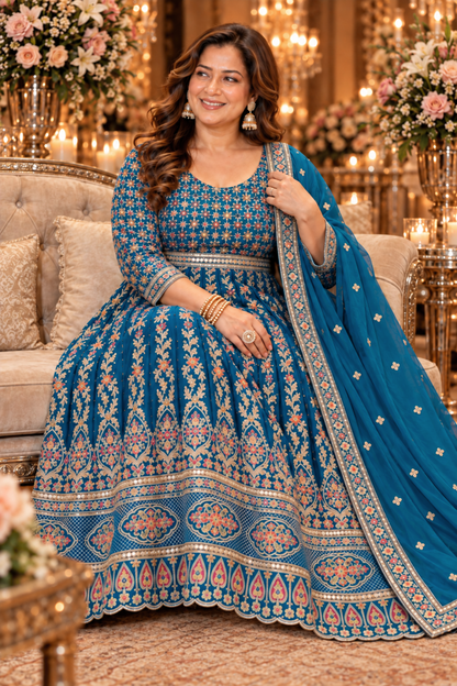 Riyana Navy Embroidered Dress With Dupatta