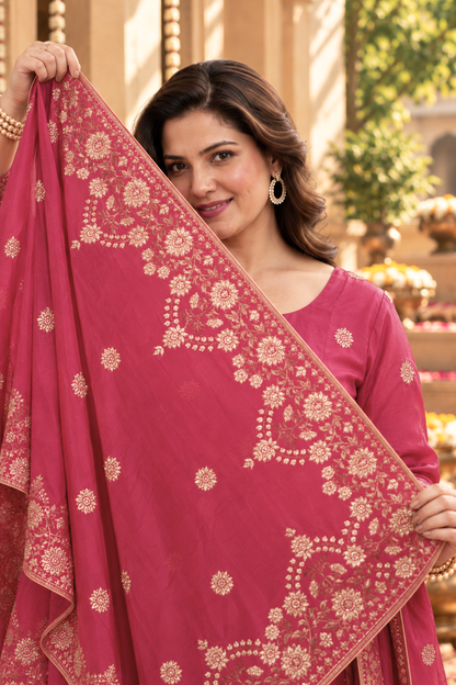 Rohini Pink Jacquard Silk Suit