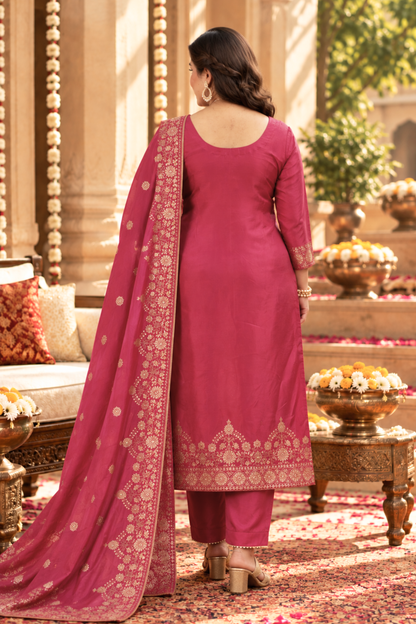 Rohini Pink Jacquard Silk Suit