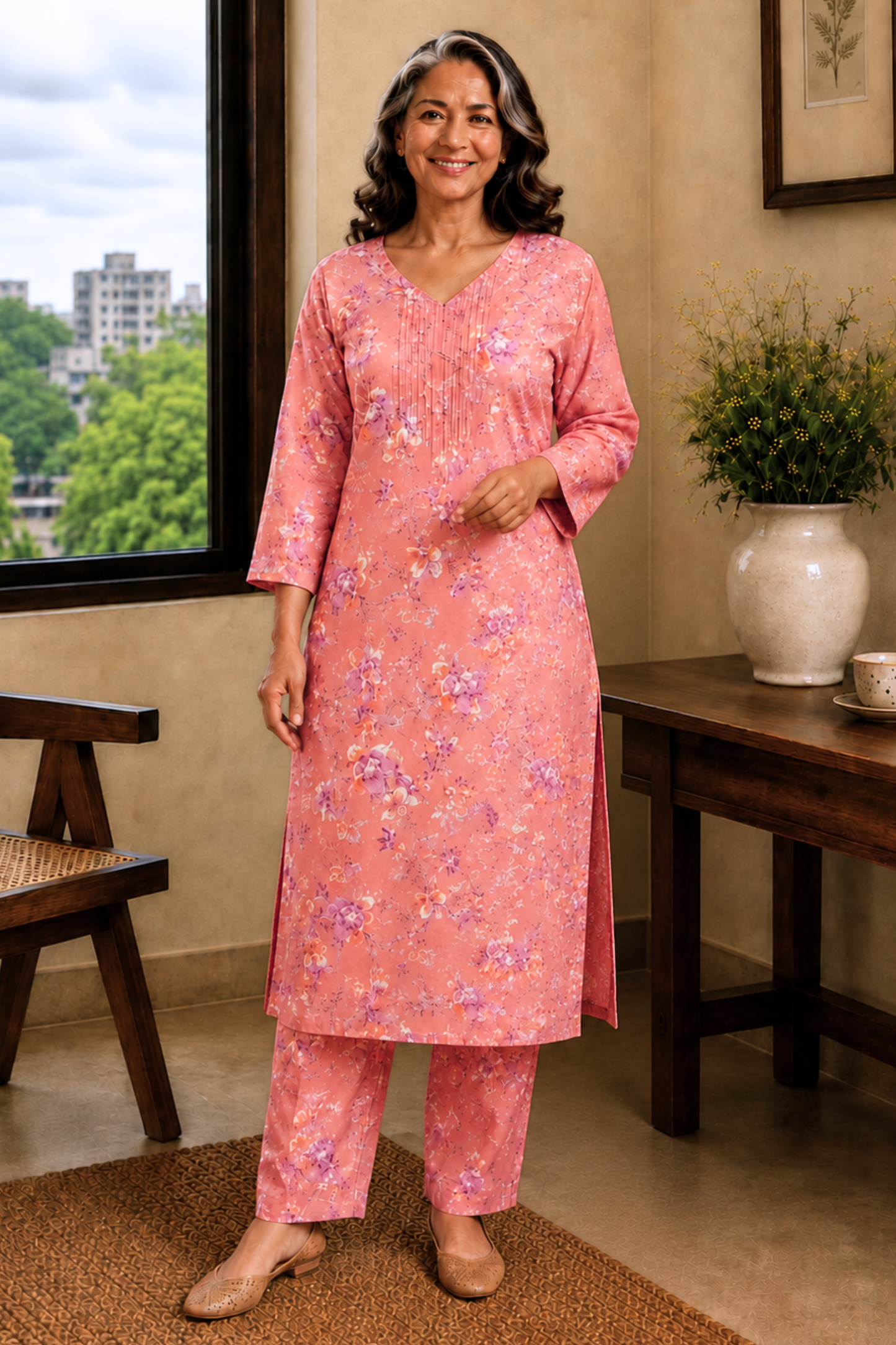 Rose Arbor Foiled Cotton Kurta With Pants
