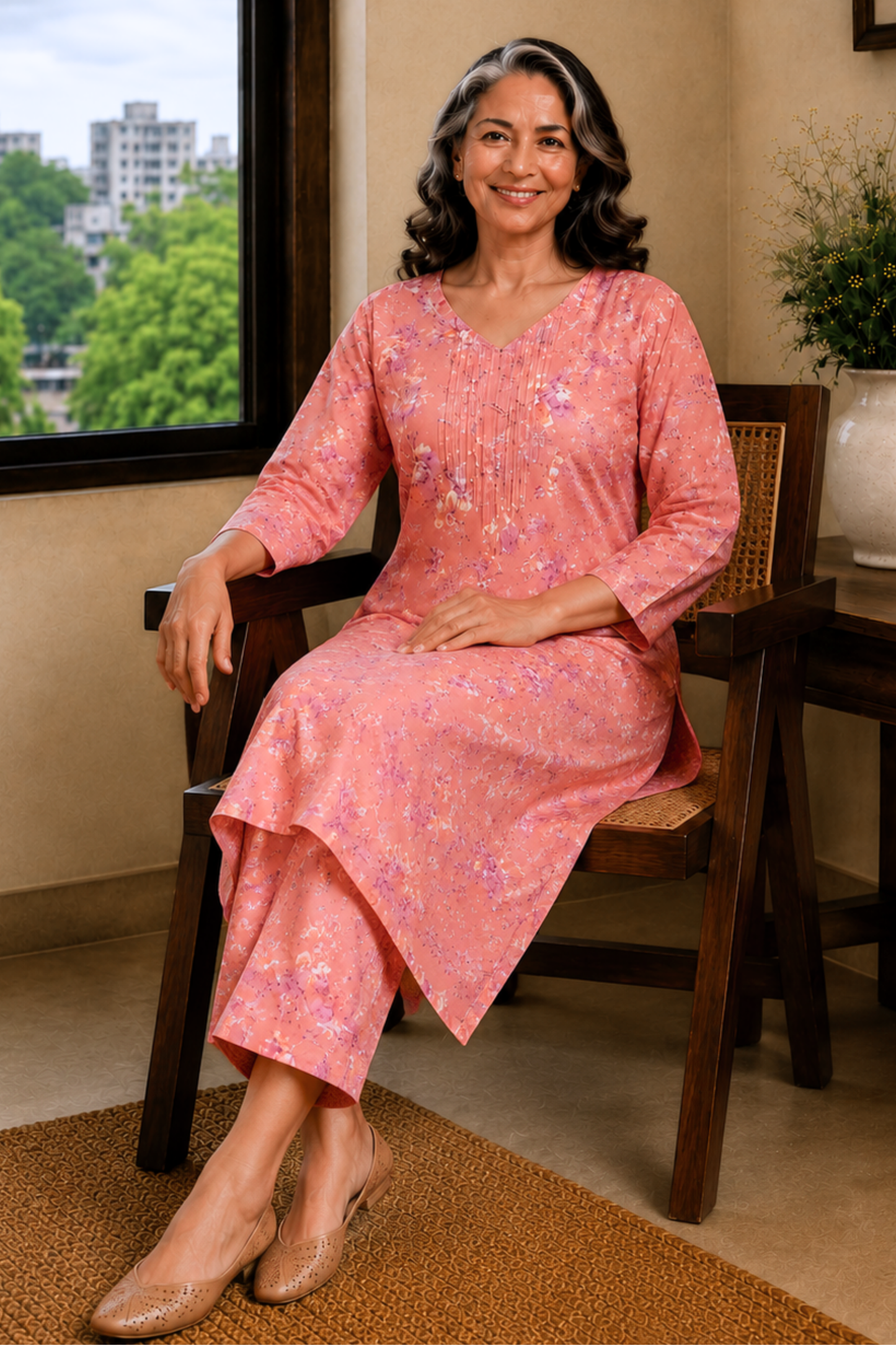 Rose Arbor Foiled Cotton Kurta With Pants
