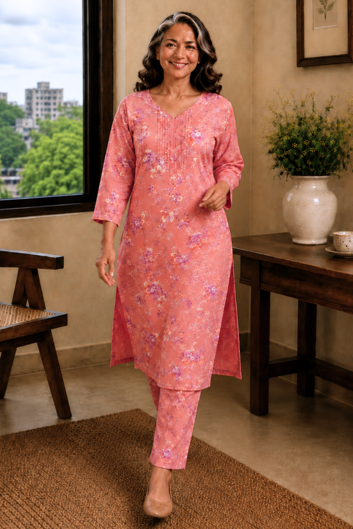 Rose Arbor Foiled Cotton Kurta With Pants