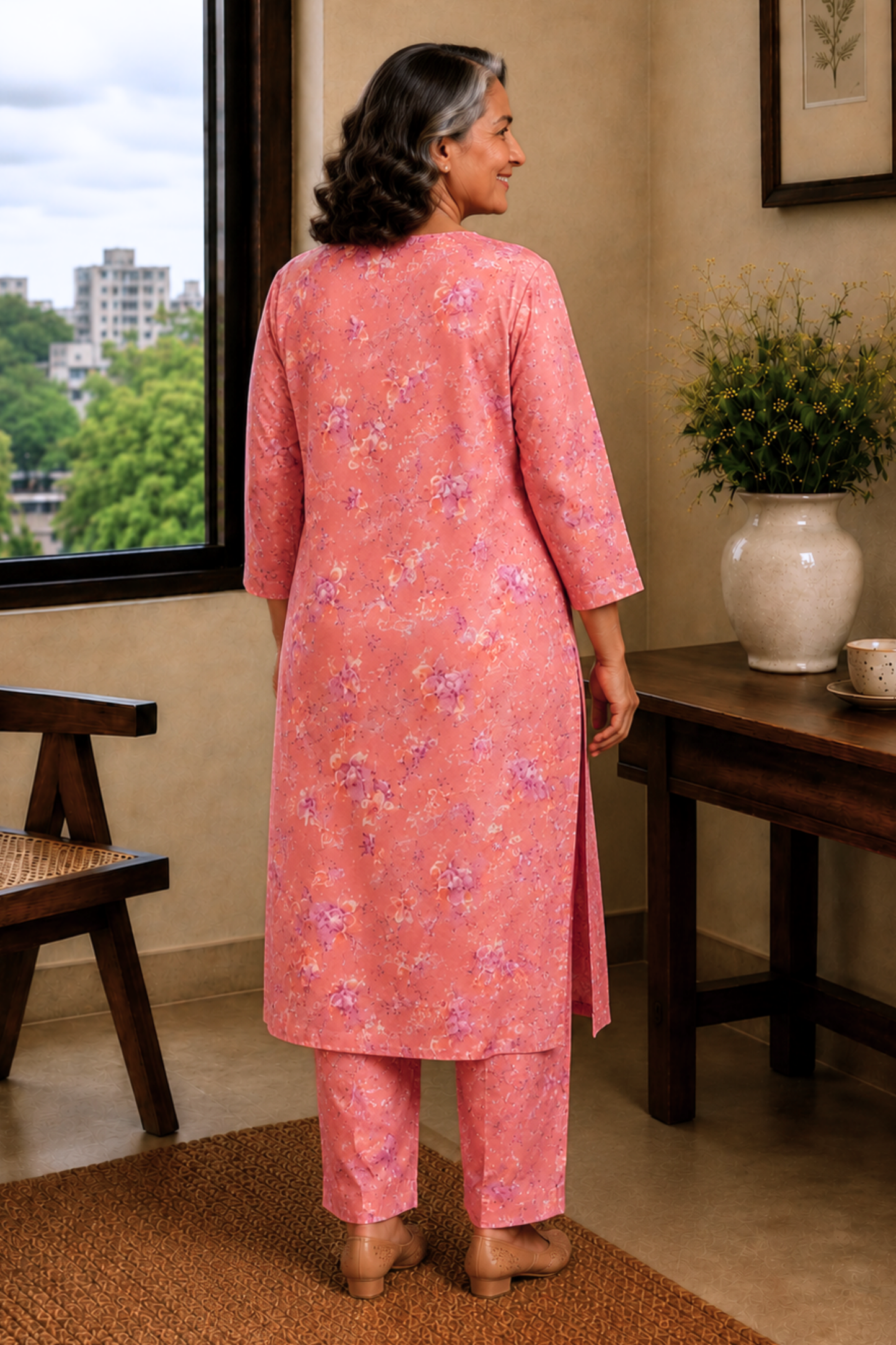 Rose Arbor Foiled Cotton Kurta With Pants