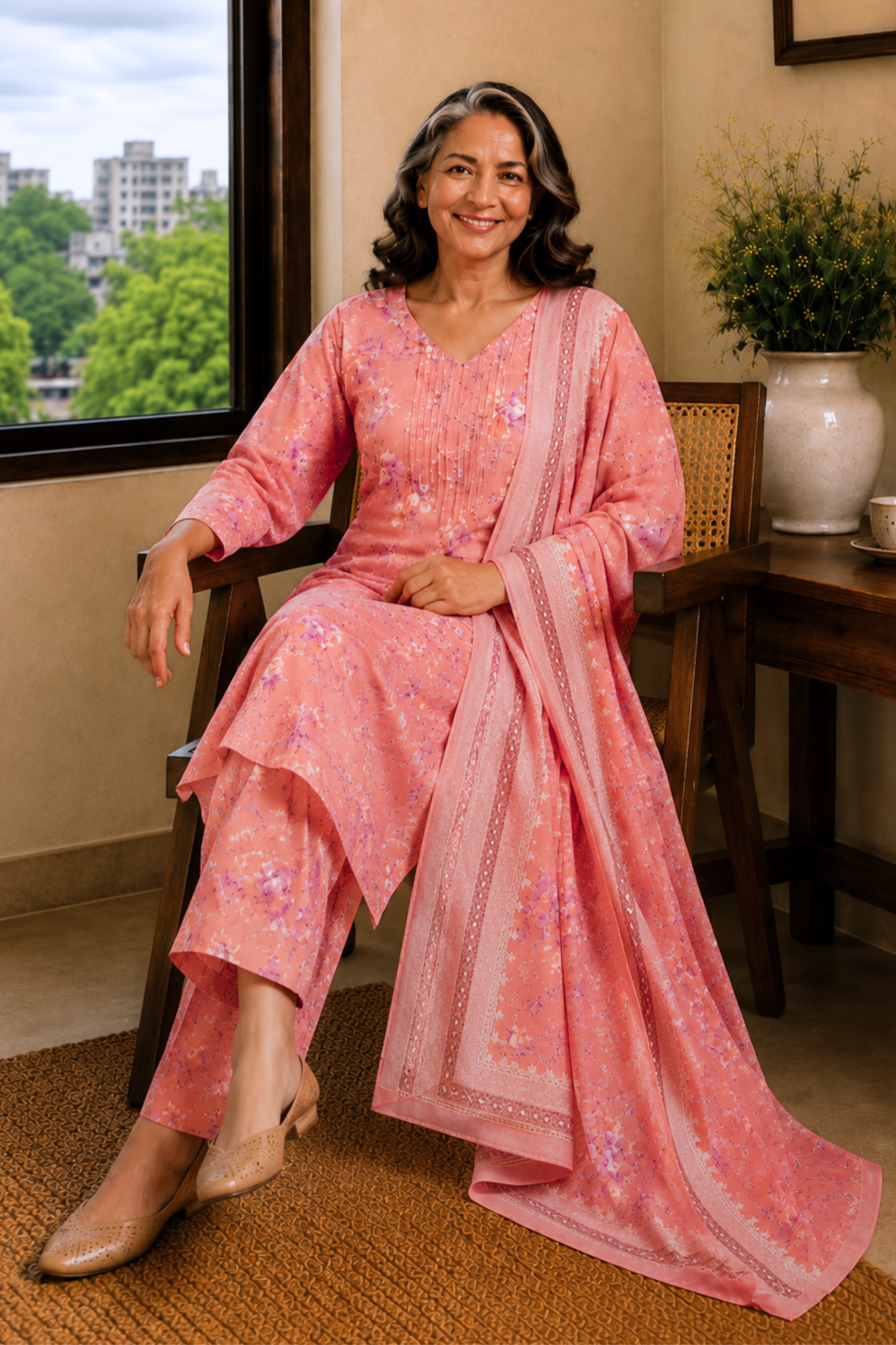 Rose Arbor Foiled Cotton Kurta With Pants