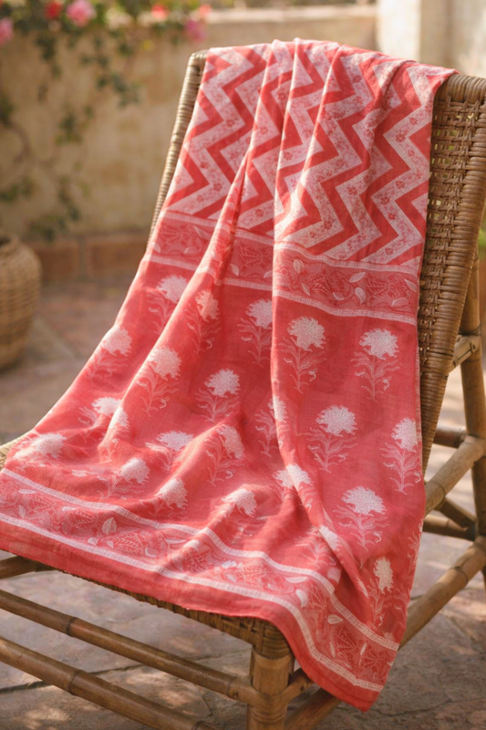 Rose Block Printed Cotton Dupatta