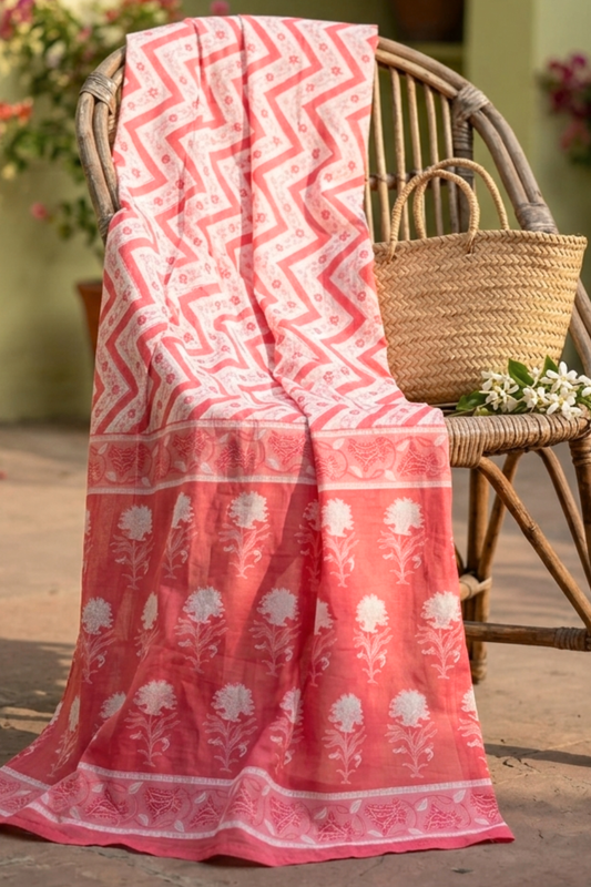 Rose Block Printed Cotton Dupatta