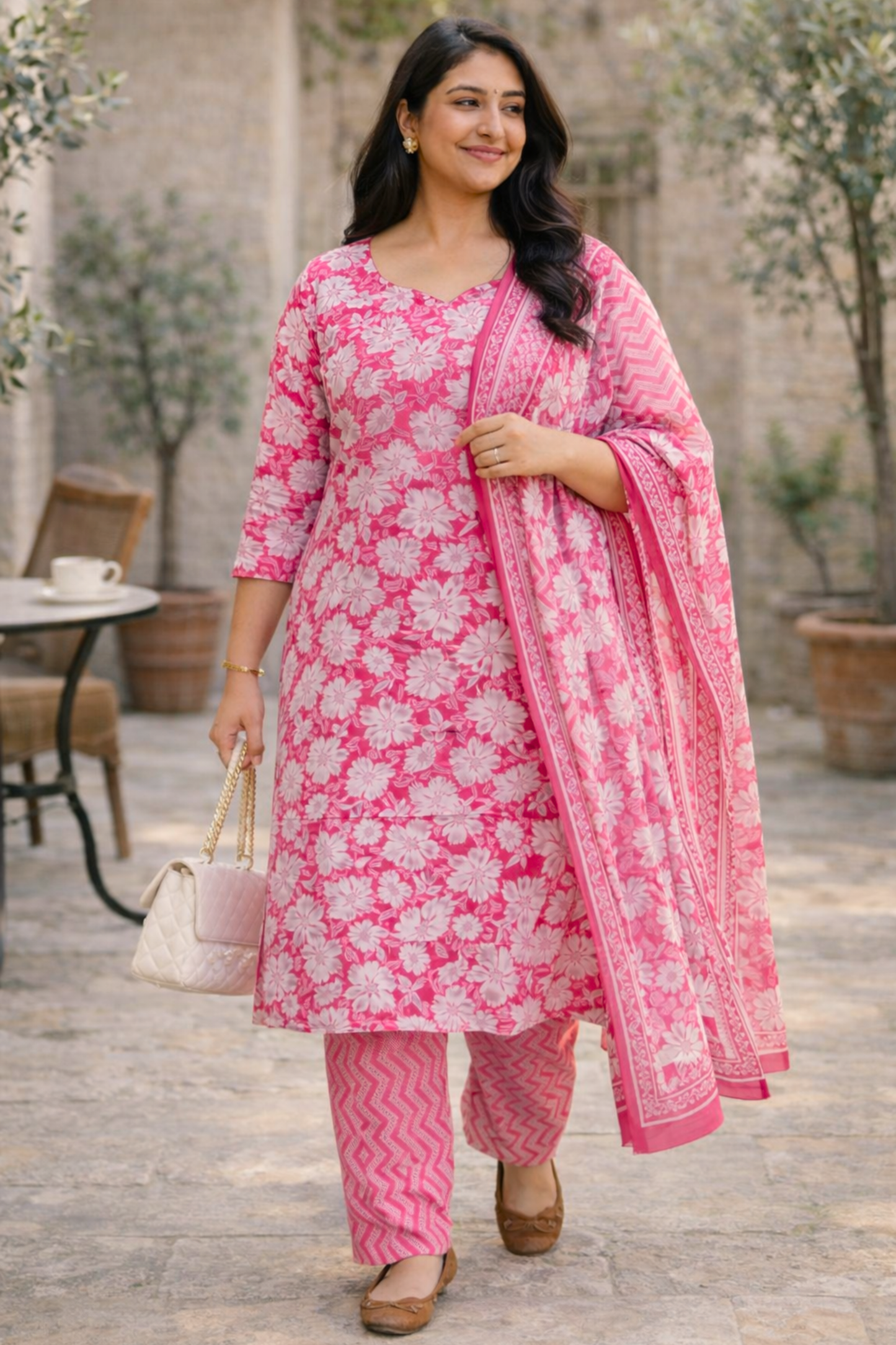 Rose Bloom Block Printed Cotton Suit Set