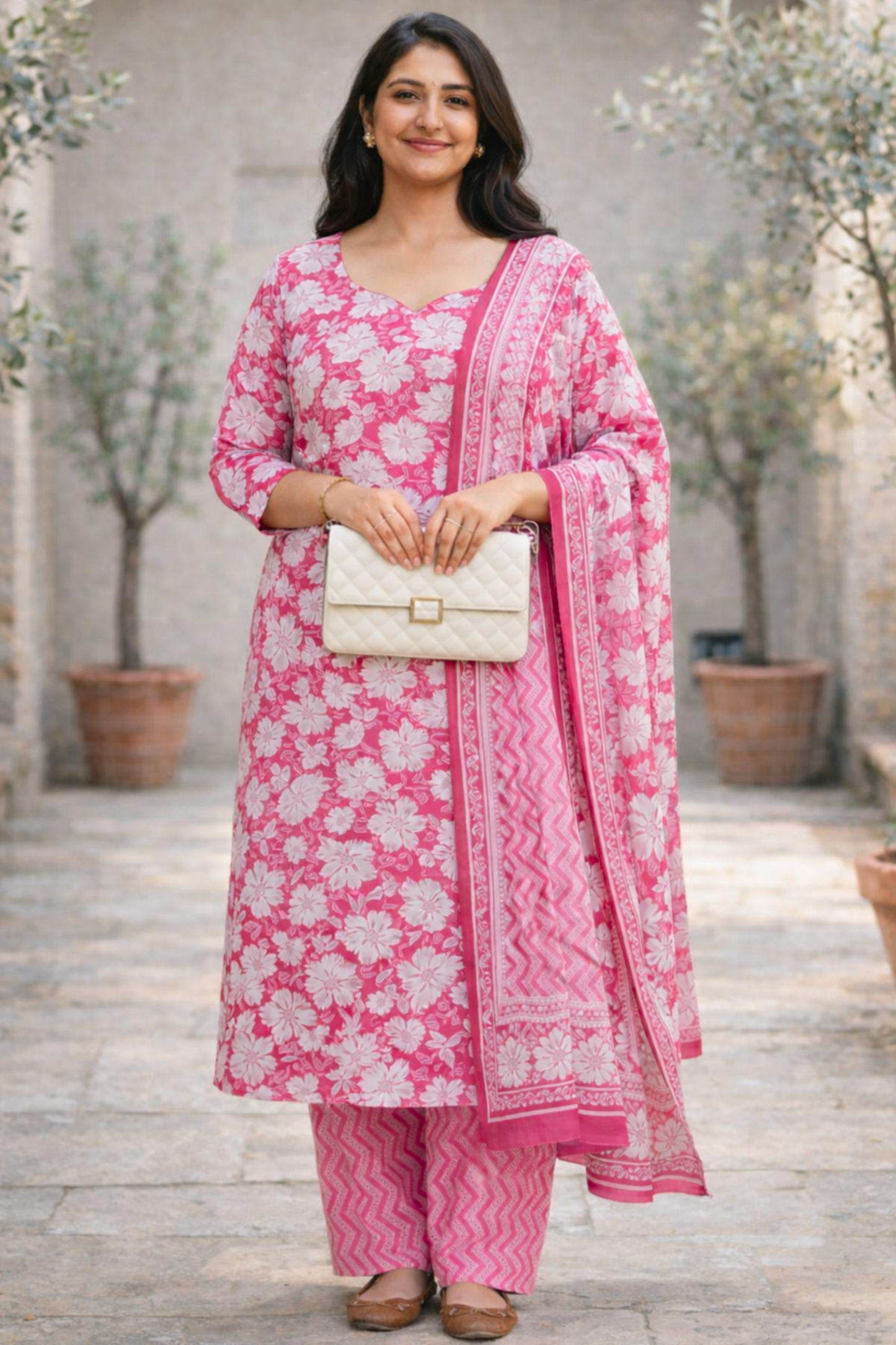 Rose Bloom Block Printed Cotton Suit Set