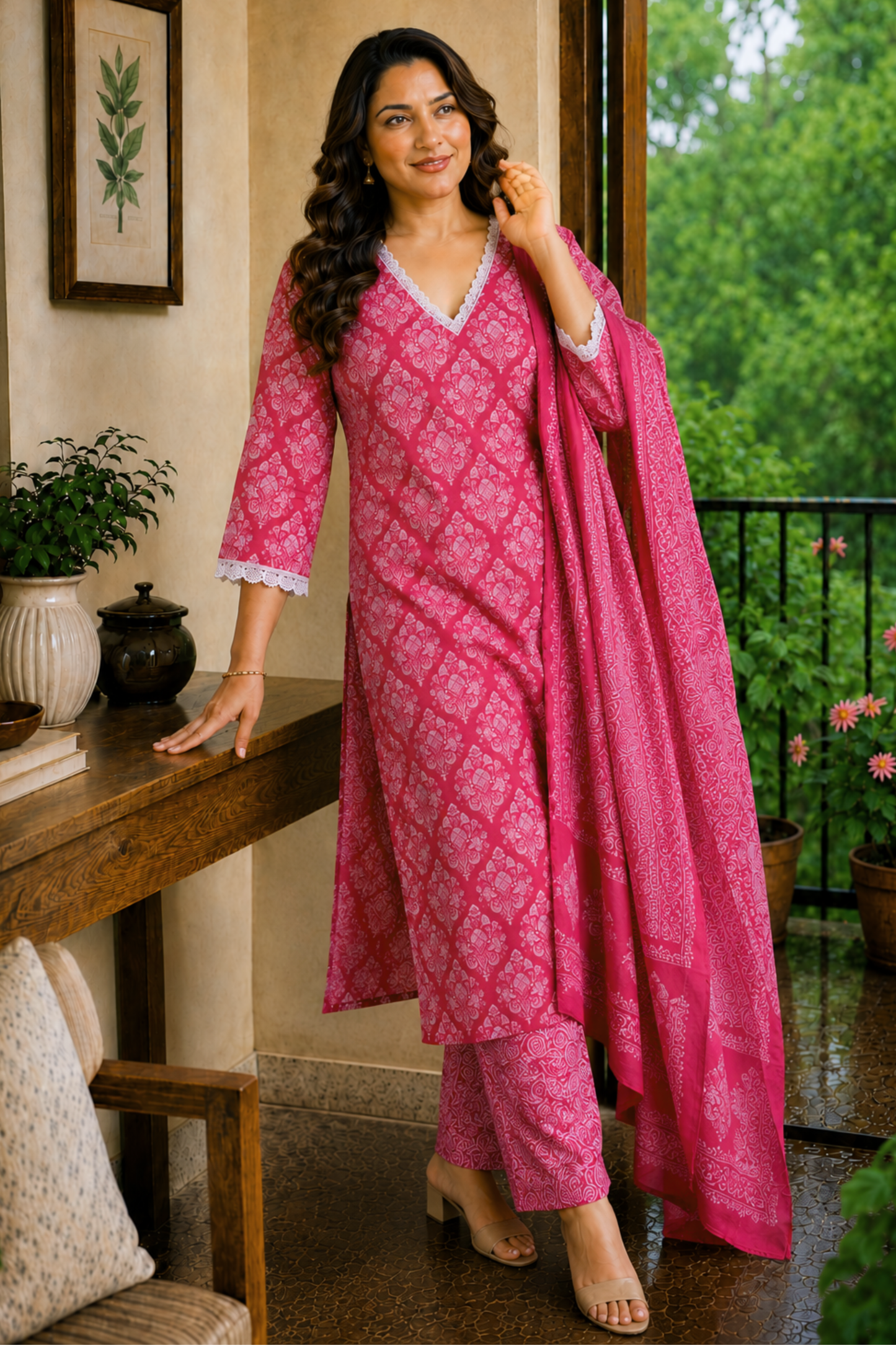 Rosé Bloom Printed Cotton Kurta Set