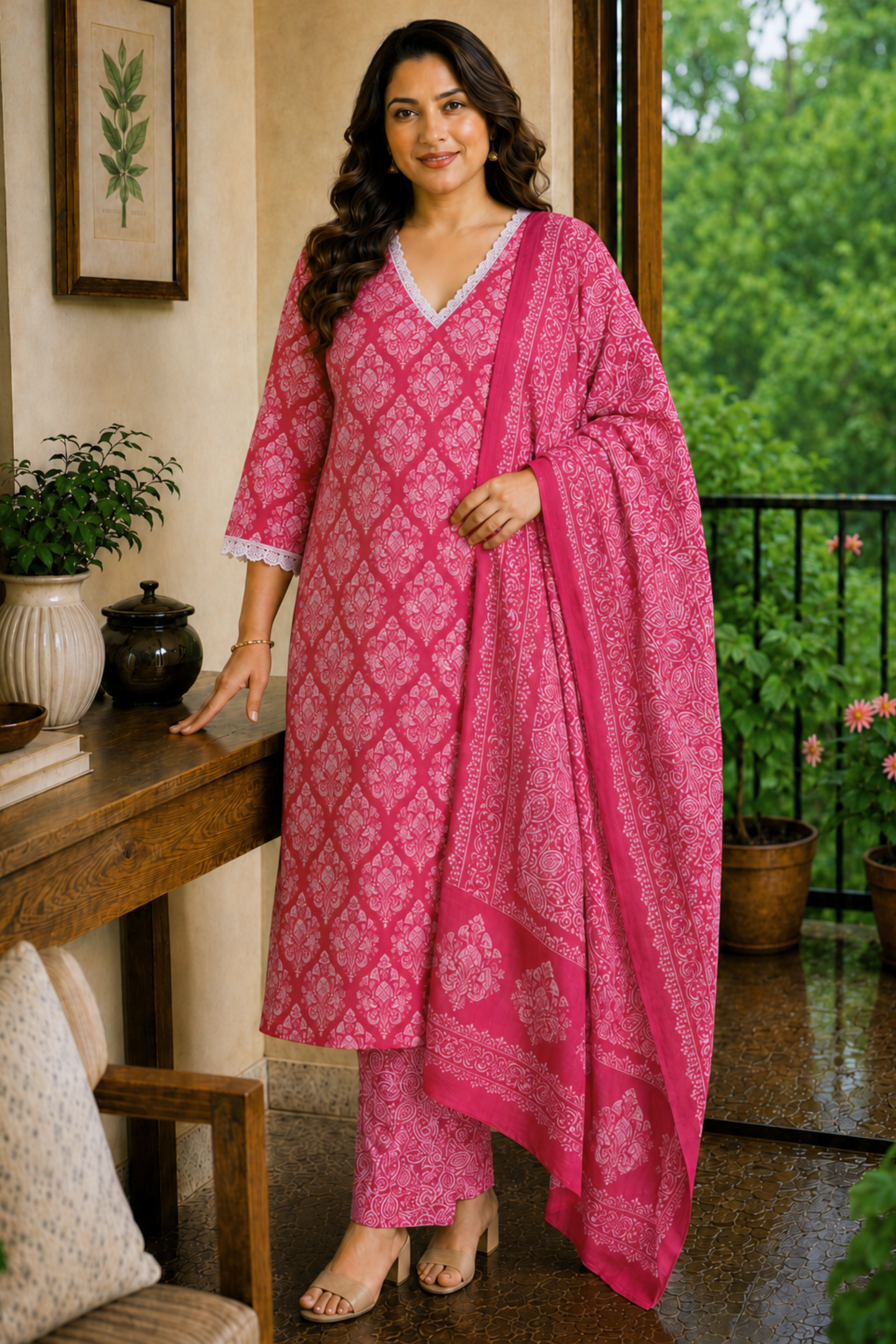 Rosé Bloom Printed Cotton Kurta Set