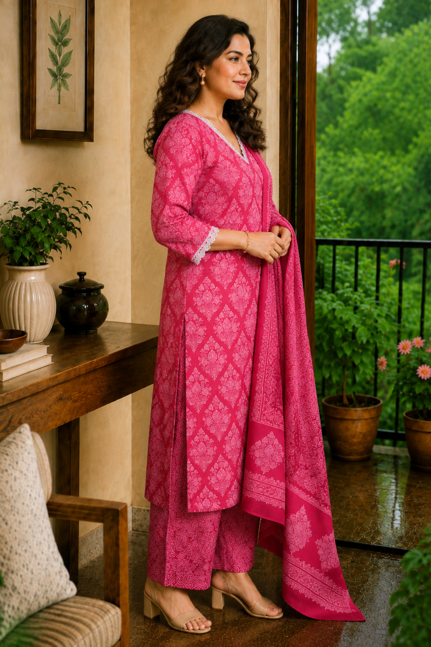Rosé Bloom Printed Cotton Kurta Set