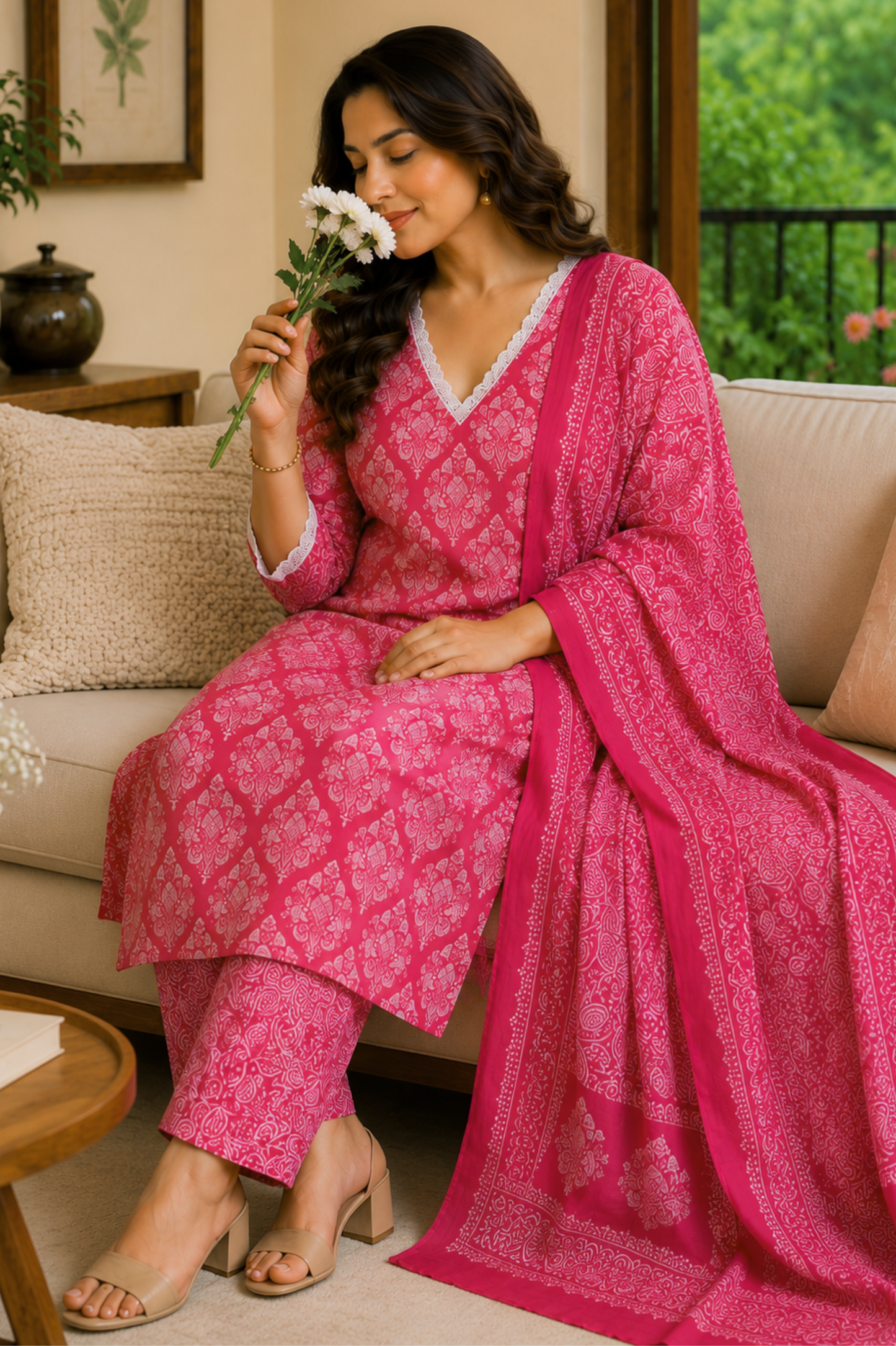 Rosé Bloom Printed Cotton Kurta Set