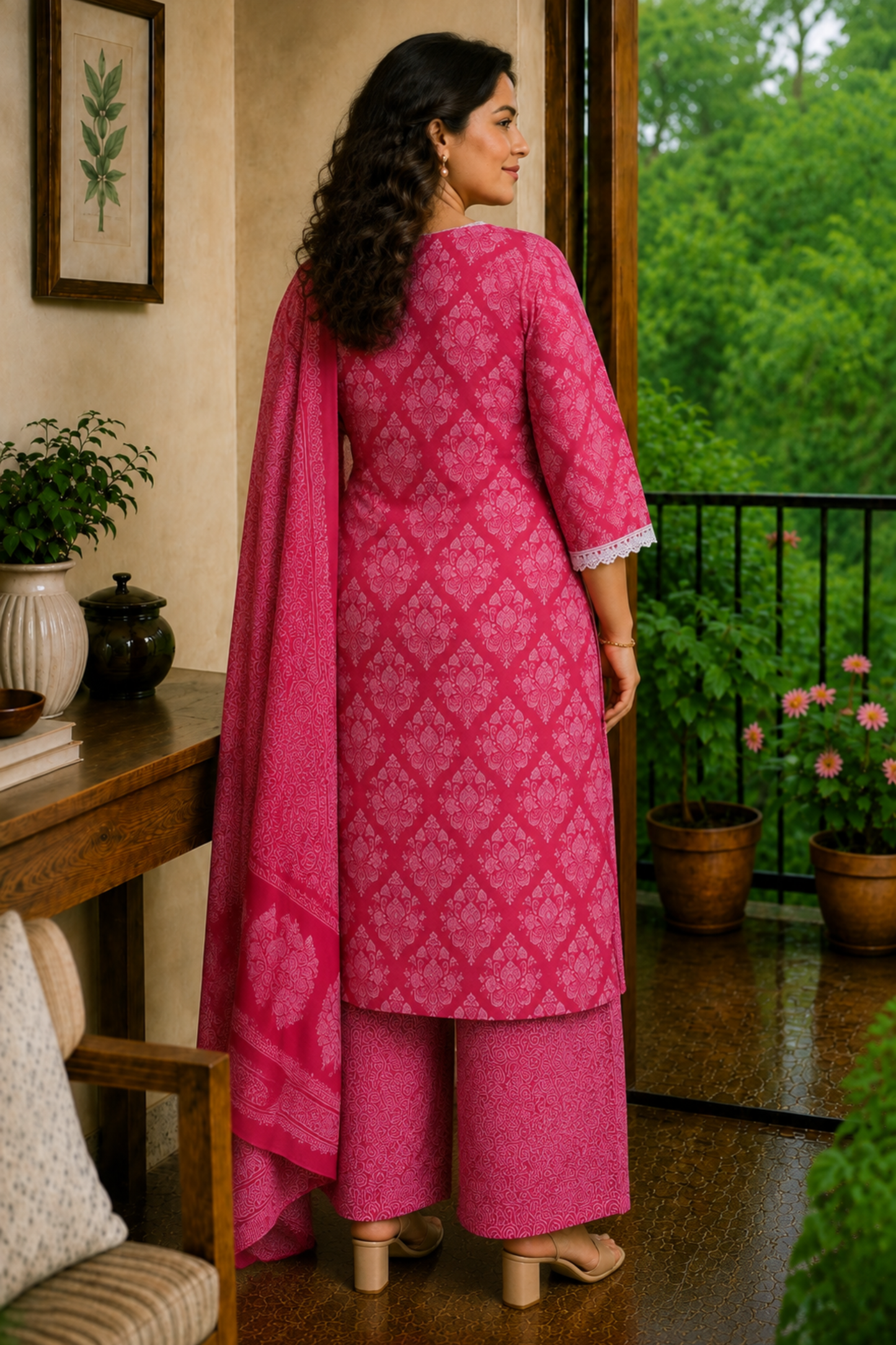 Rosé Bloom Printed Cotton Kurta Set