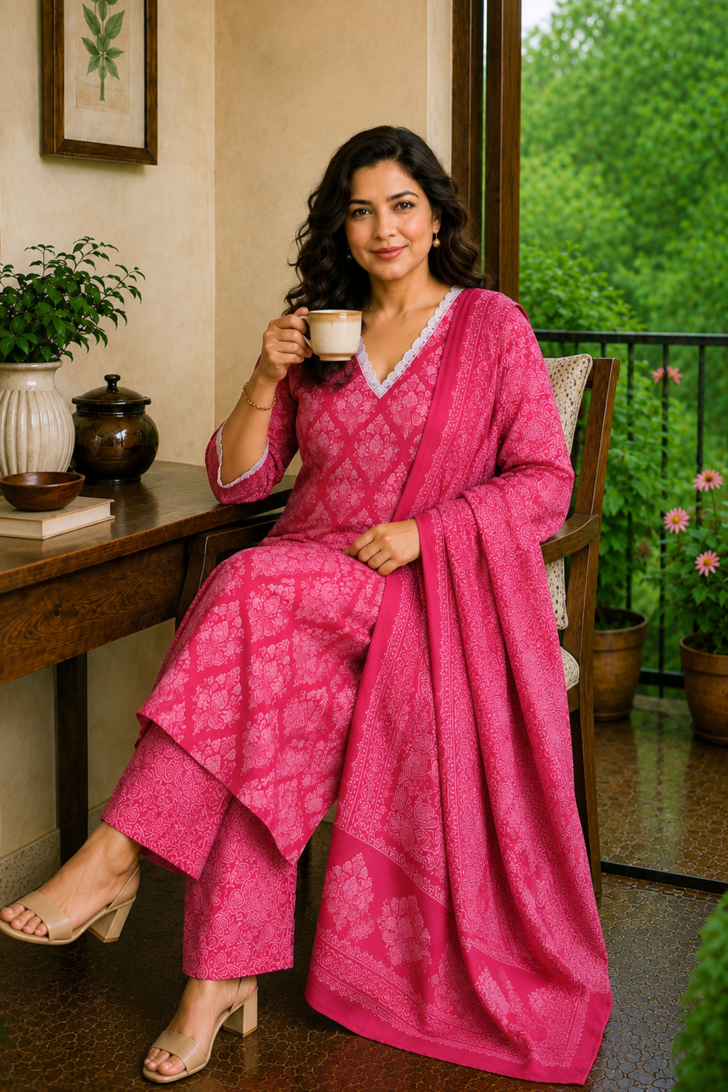 Rosé Bloom Printed Cotton Kurta Set