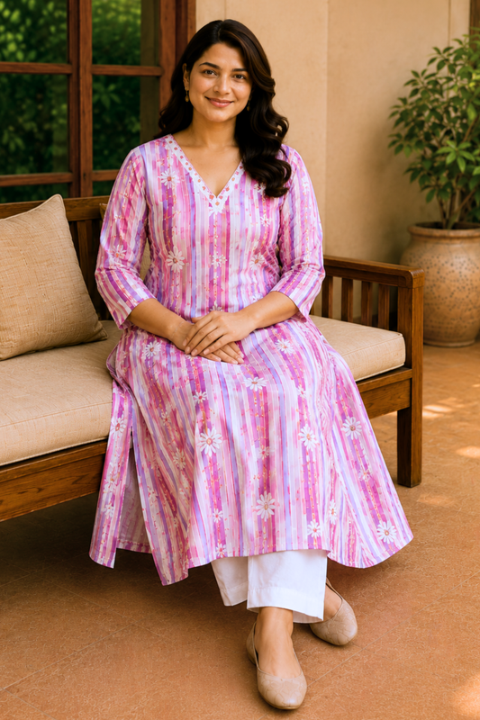 Rosé Daisy Cotton A-Line Kurta