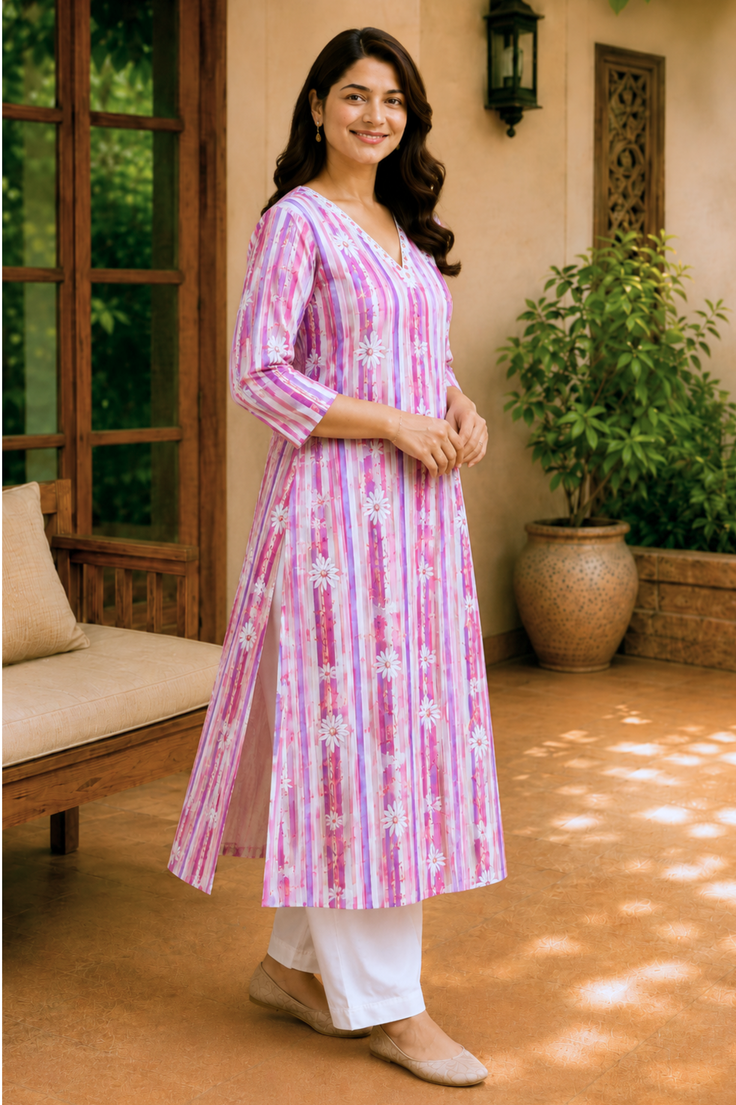 Rosé Daisy Cotton A-Line Kurta