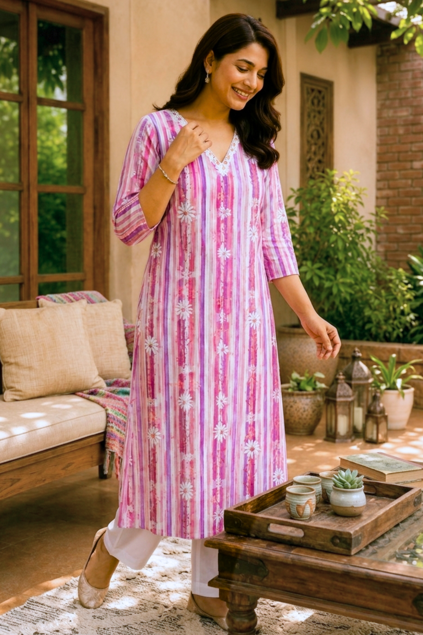 Rosé Daisy Cotton A-Line Kurta