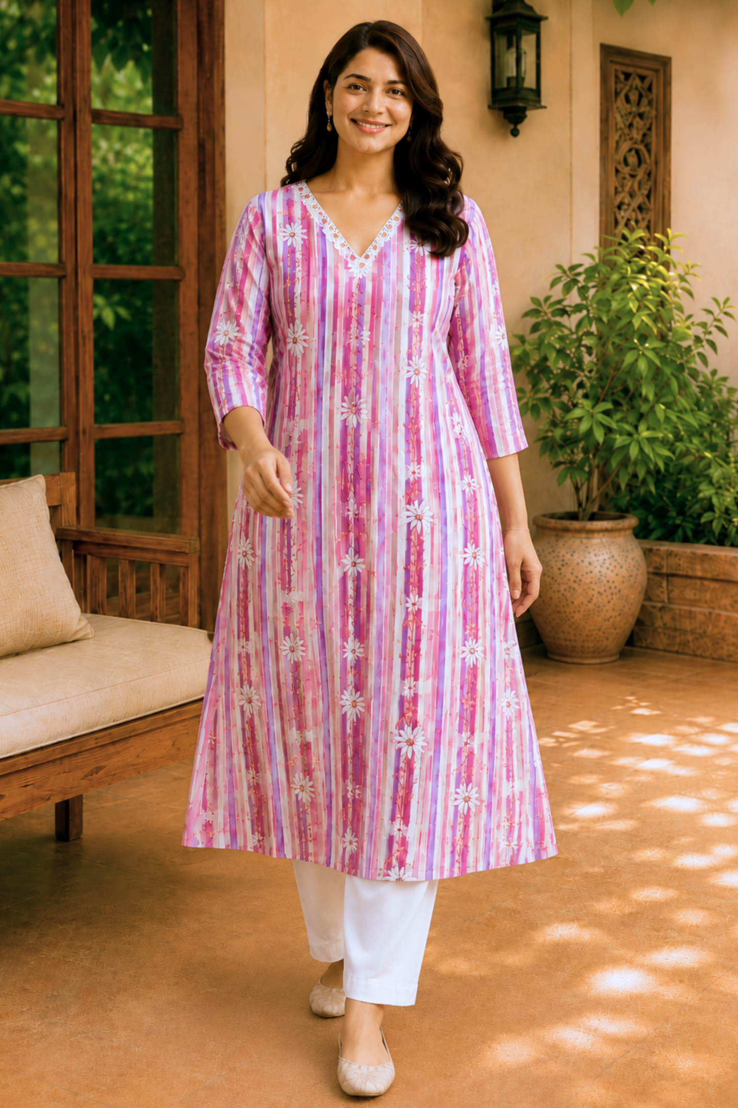 Rosé Daisy Cotton A-Line Kurta