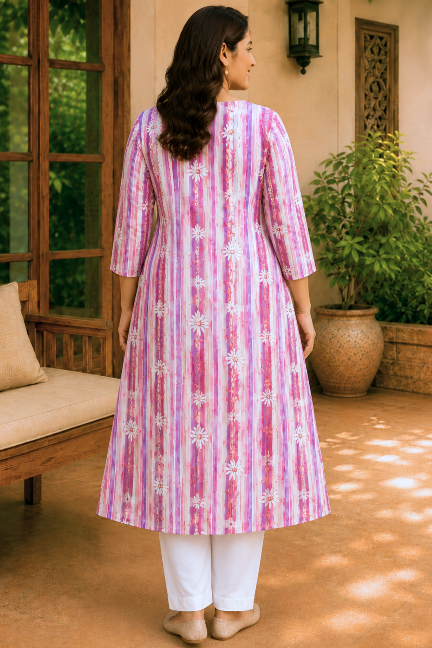 Rosé Daisy Cotton A-Line Kurta