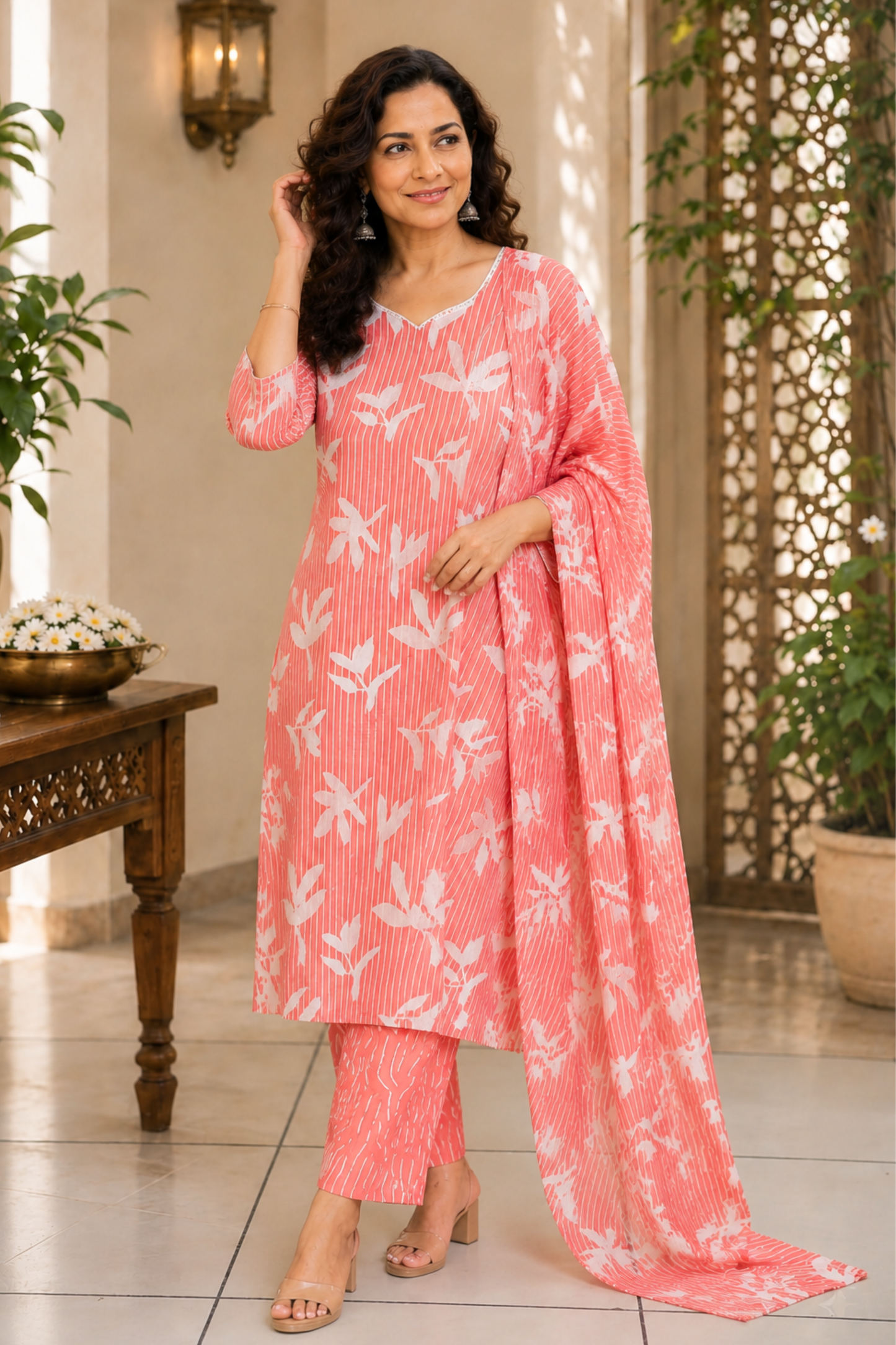 Rose Petal Printed Straight Suit
