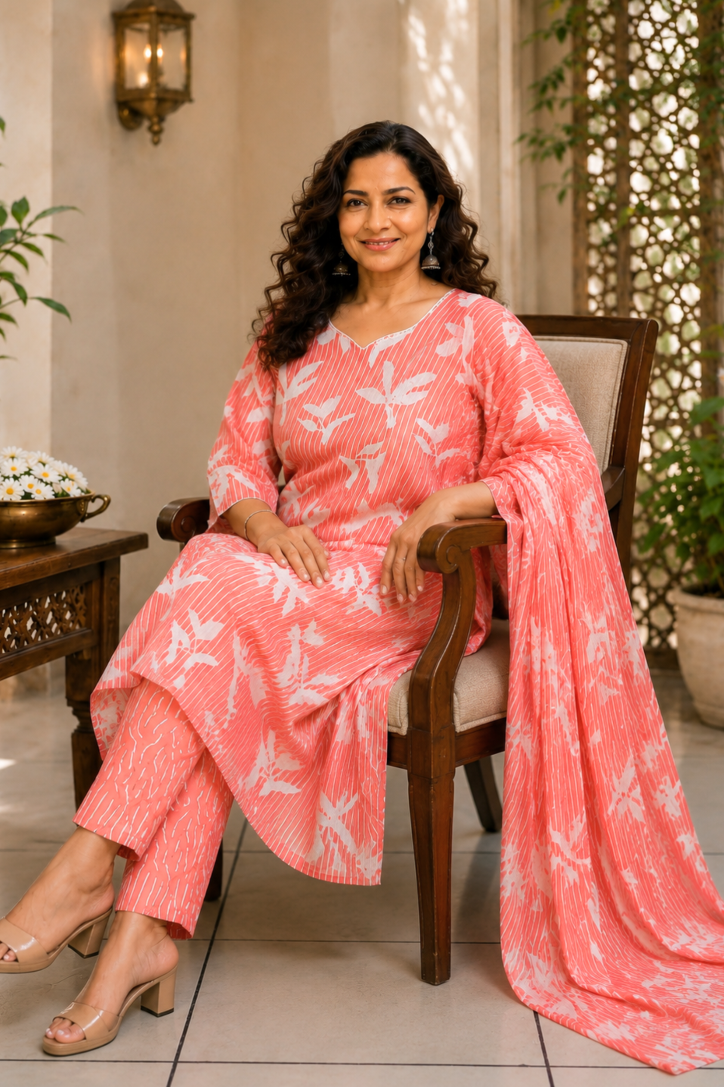 Rose Petal Printed Straight Suit