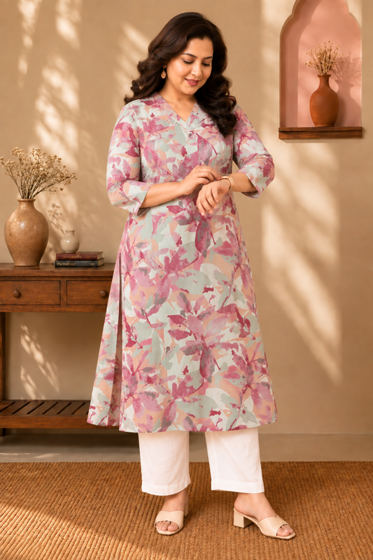 Rose Mist Floral Printed Kurta