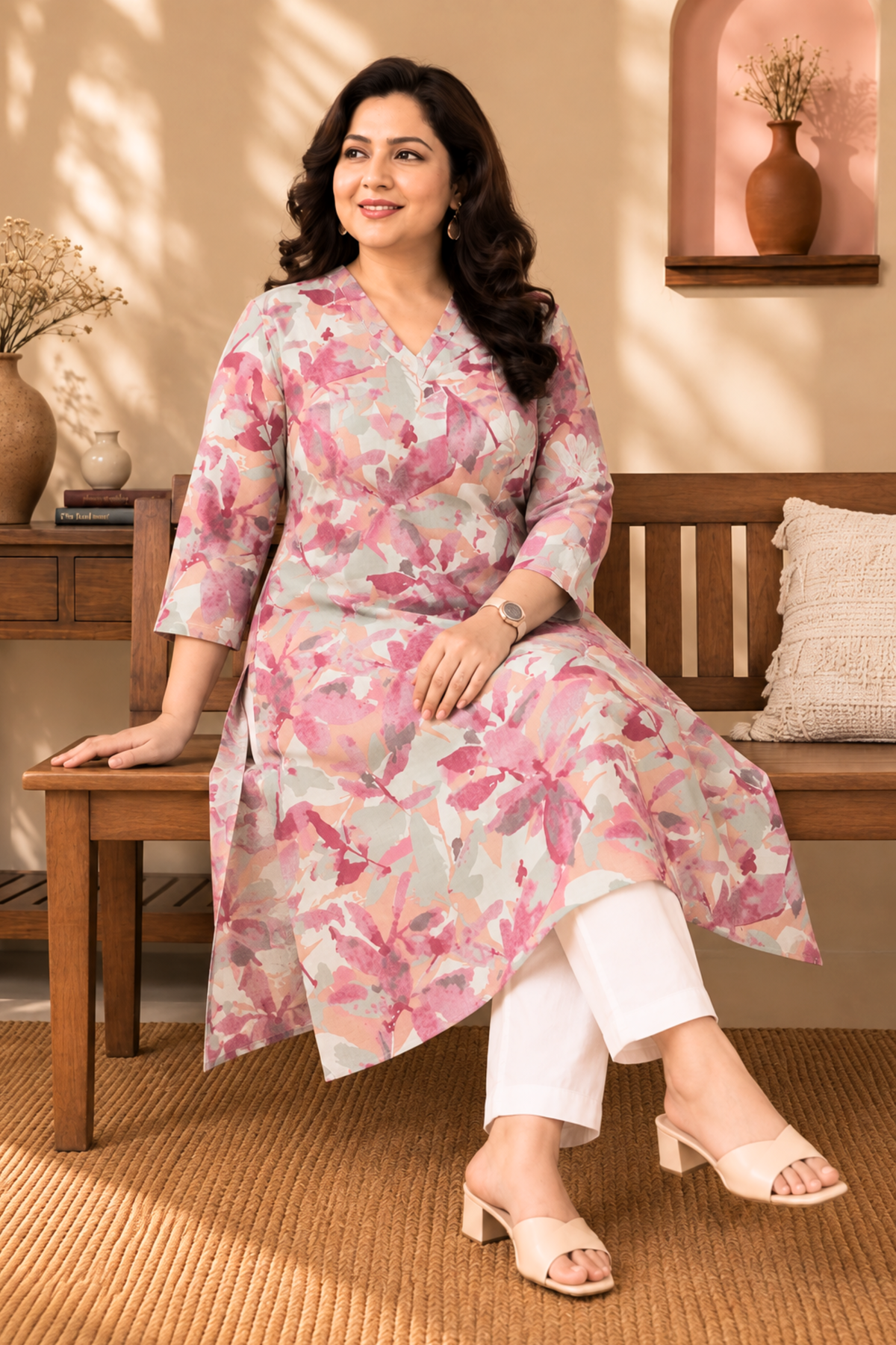 Rose Mist Floral Printed Kurta